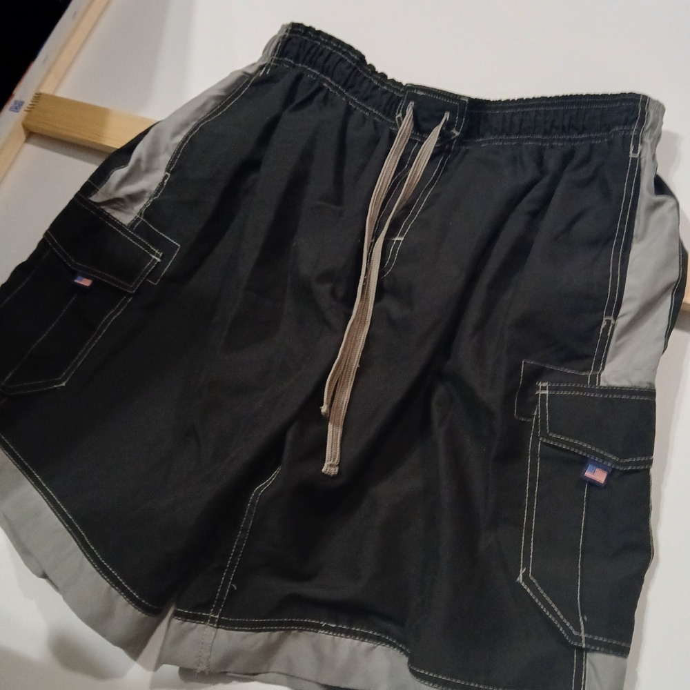 US APPAREL‎ cargo Boarding Shorts 2x ABOVE KNEE Mesh Liner Black